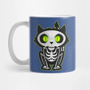 Scary Cat Skeleton With Glowing Eyes For Halloween Mug